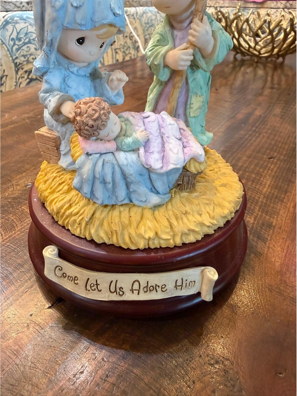 Enesco Precious Moments Nativity Porcelain Music Box 'Come Let Us Adore Him' - Picture 3 of 4
